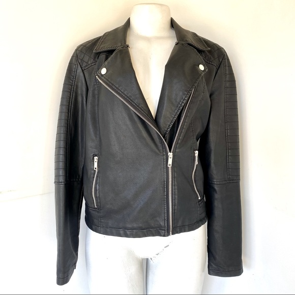 C&C California Vegan Leather Moto Jacket Black L - Picture 1 of 6